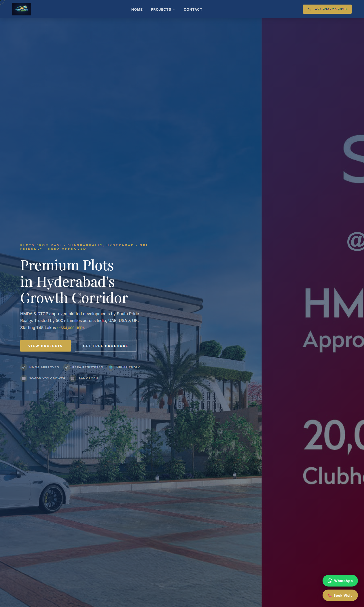Terravion Properties homepage - HMDA-approved plots near Shankarpally
